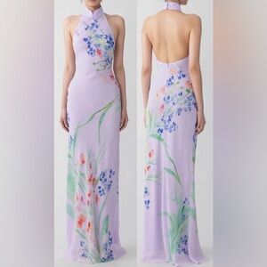 NEW SAU LEE Gillian Halter Floral lavender purple Gown Sz 14